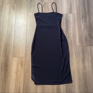 NAVY MIDI DRESS WITH DOUBLE LEG SLITS